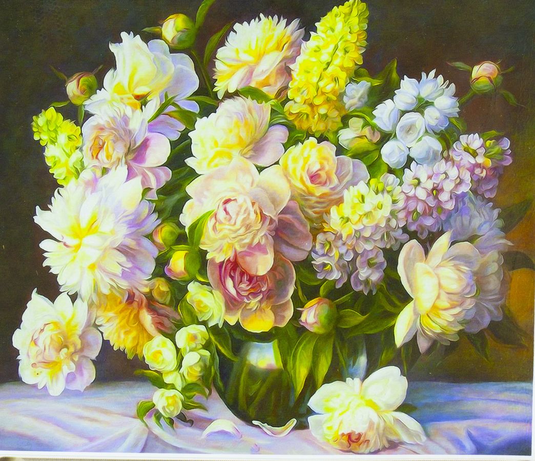 Холст-розмальовка під номерами 40*50см з набором фарб і пензликами 2 шт, з рамкою,  "Весняний букет" (3284RA_O)