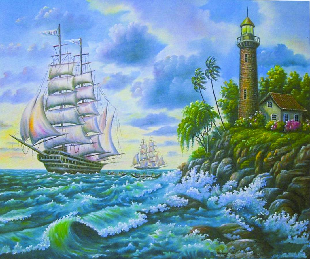 Картина по номерам "Парусник в волнах" 40*50см,крас.-акрил,кисть-3шт.( (3472)