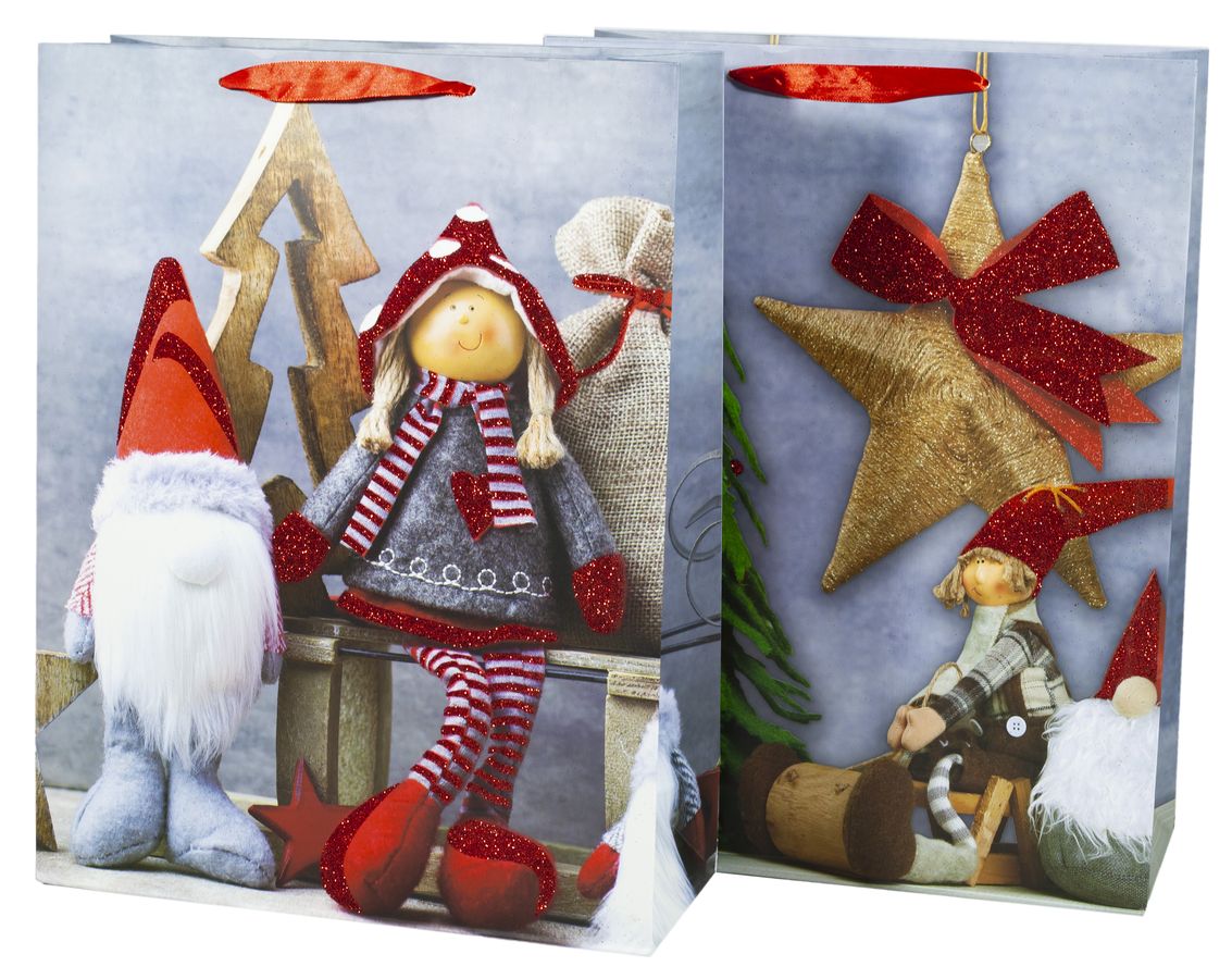 Подарочные пакеты новогодние 26*32*10cm с глиттером, Unison, 5179M (5179M)