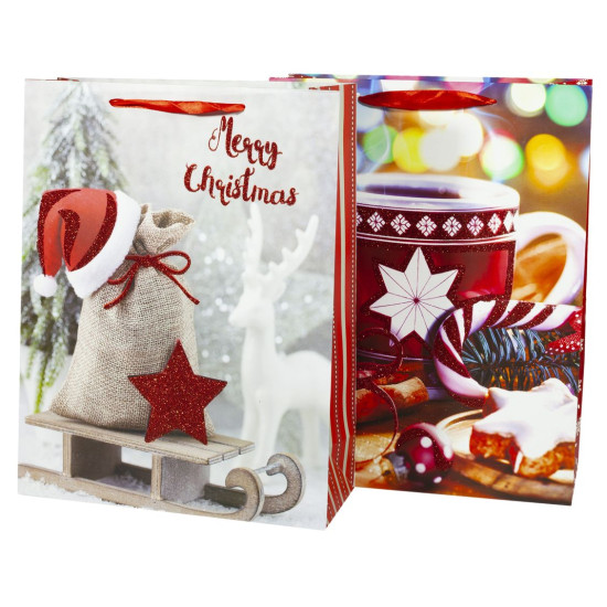 Подарочные пакеты новогодние 31*40*12cm с глиттером, Unison, 5262L (5262L)