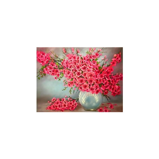 Холст-розмальовка під номерами 40*50см з набором фарб і пензликами 2 шт, з рамкою,  "Рожеві квіти" (8382)