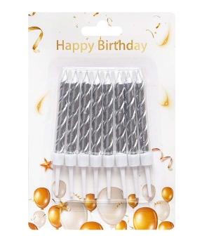 Набір свічок для торта "Спіральні 7см" срібло 8шт (868133)