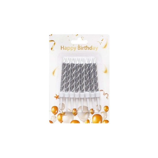 Набір свічок для торта "Спіральні 7см" срібло 8шт (868133)