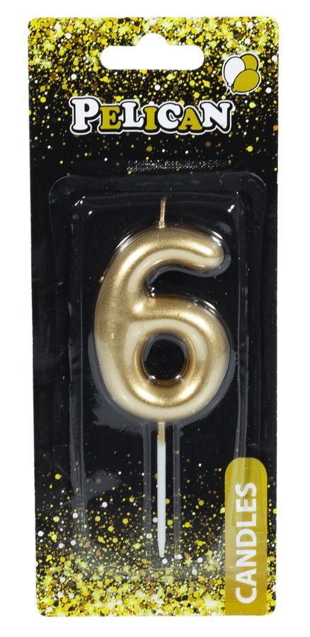 Свеча для торта Pelican "6" ЗОЛОТО 6 см Золотой Pelican (866016)