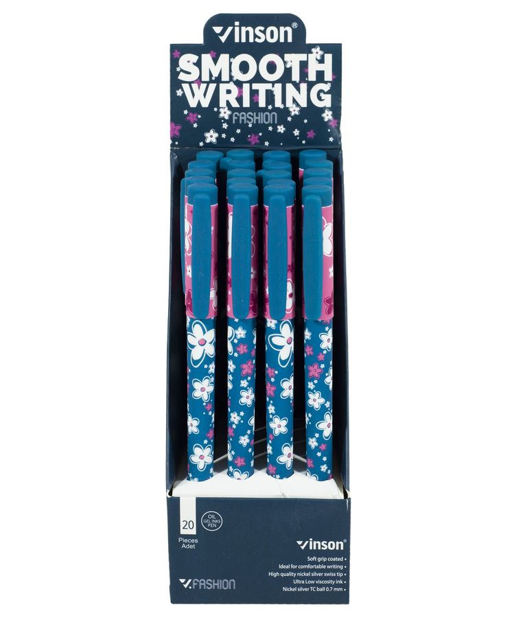 Ручка масляная Vinson "Flower" 0,7 мм, синяя (20шт/уп) Vinson (18A)
