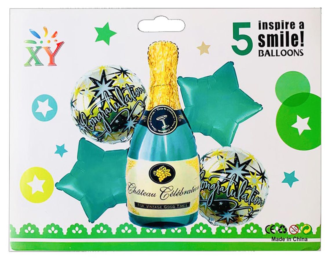 Набор из 5 шариков, бутылка шампанського Зеленый Pelican (836925)
