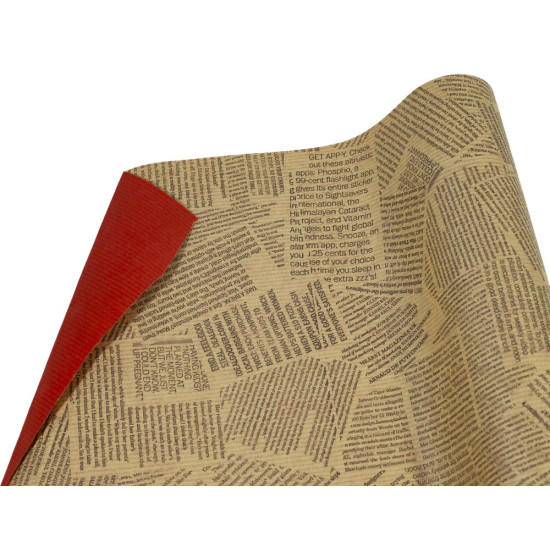 Крафт бумага двосторонняя бежевая "газета"+красный (Пт 415.2)