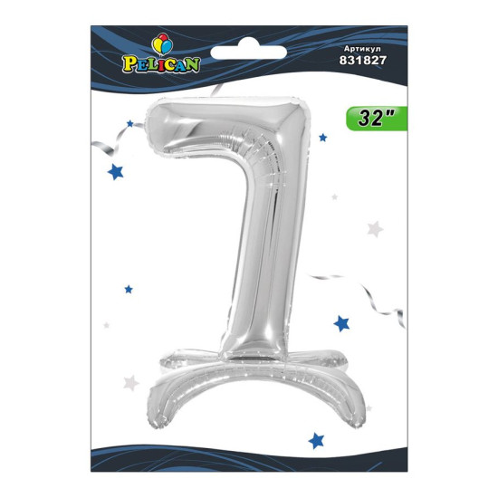 Цифра фольгована на підставці Pelican "7" срібло 80см Срібний Pelican (831827)