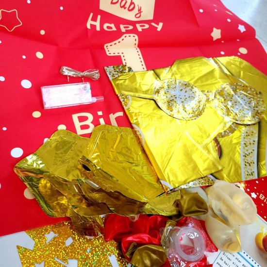 Фотозона с воздушных шаров "Happy birthday Baby - 1", золото с красным Разноцветный Unison (T-8630)