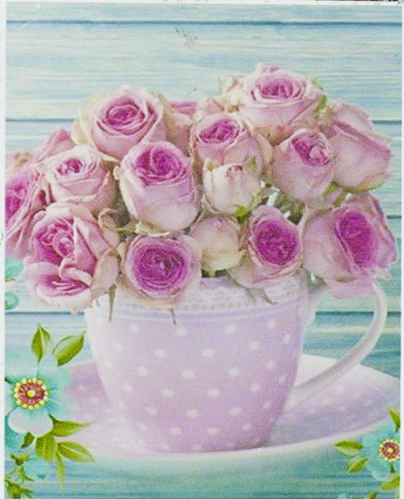 Алмазная мозаика по номерам  30*40см "Розы в чашке" в рулоне (70820 GB)