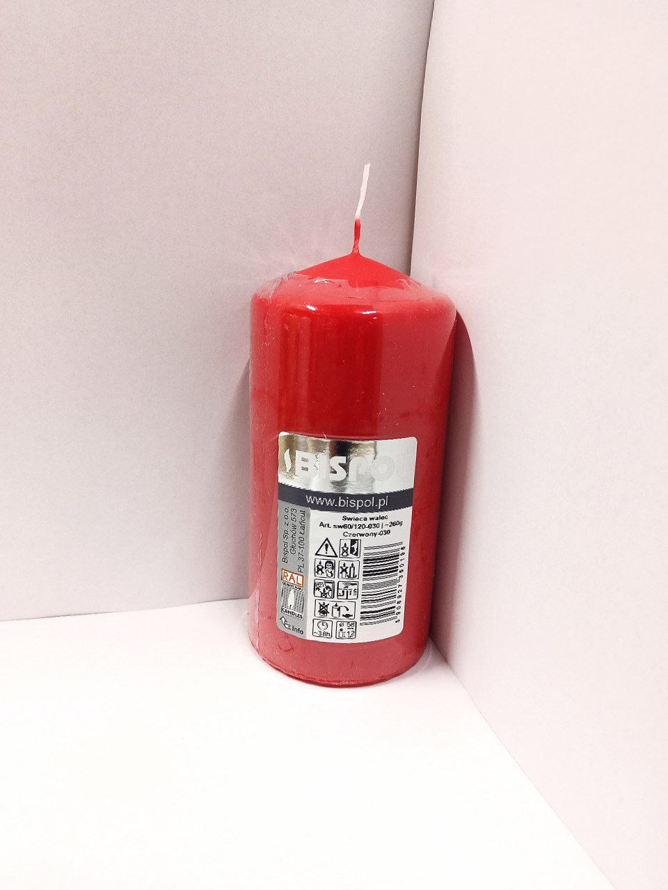 Свеча цилиндр Bispol, 38 часов, 260г, 12 х 6см Красный Unison (sw60/120-030)