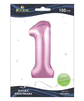 Цифра фольгована Pelican, "1" рожева 100см Рожевий Pelican (831071)