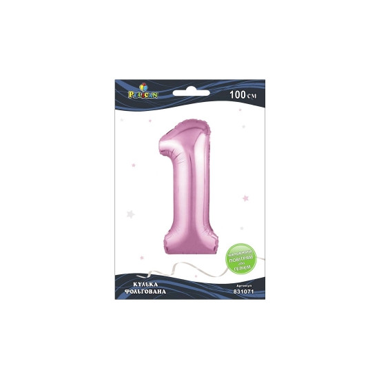 Цифра фольгована Pelican, "1" рожева 100см Рожевий Pelican (831071)