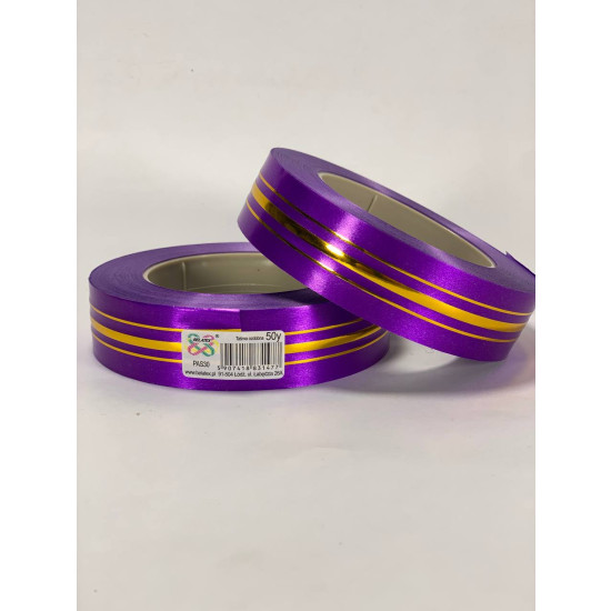Лента пластиковая 3см, 50 ярд, фиолетовая  3 золотых полосы Фиолетовый Unison (PAS30 -purple)
