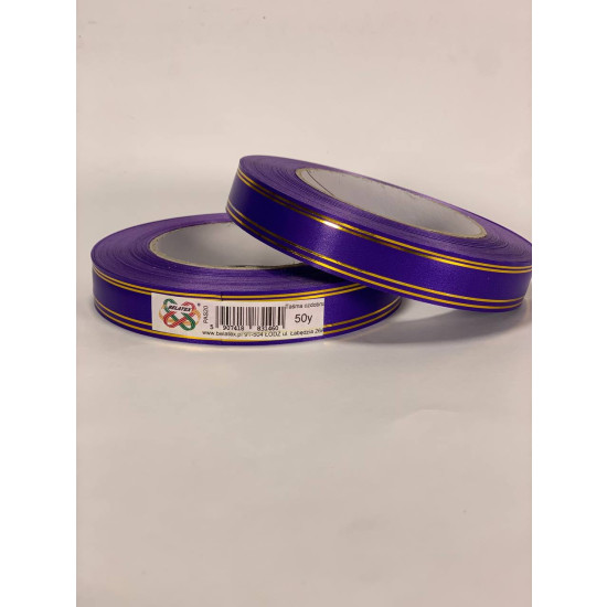 Лента пластиковая 2см, 50 ярд, фиолет + 2 золотые полоски, BELATEX Фиолетовый Unison (PAS20 -2 violet)