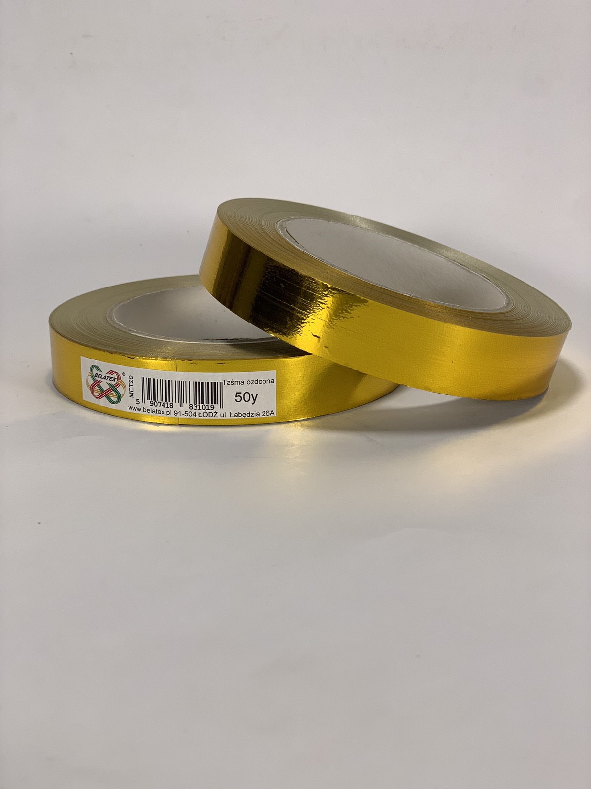 Лента пластиковая 2см, 50 ярд,  золотая металлизированная , BELATEX (MET20-gold)