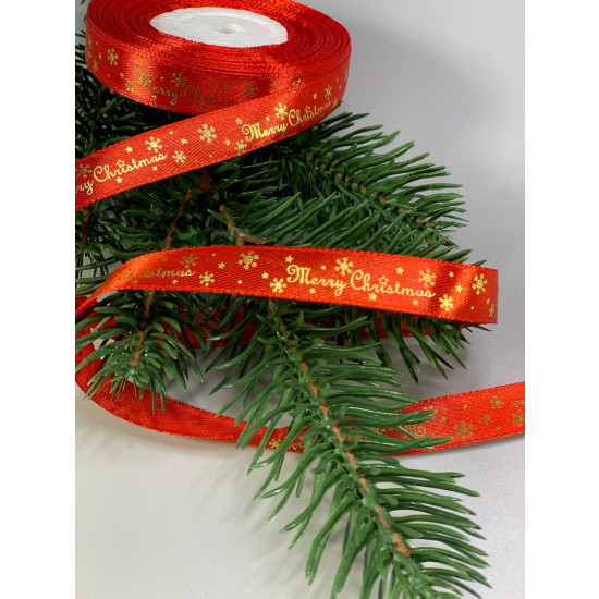 Лента репсовая новогодняя Merry Christmas 12мм х 22м Красный Unison (D13212 red)