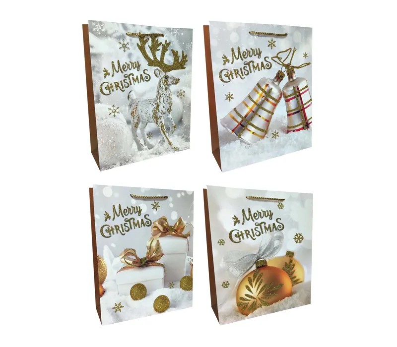 Новогодний подарочный пакет с глиттером "Merry Christmas", 30х40х12см, Разноцветный Unison (FD1336L)