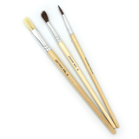 Набір пензликів 3 шт (білка N3 кругла, поні N4 кругла, щетина N6 плоска) Бежевий Без бренду (RA-7698)