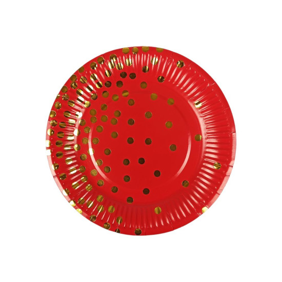 Тарелки одноразовые картонные фольгированные 18см - 10 штук в пачке, "Горошек" Красный Без бренда (10143 red)