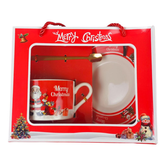 Набір чашки керамічної  220мл з блюдцем 17,5см"Санта Клаус з ялинкою" у подарунковому пакеті (HM-304-B-1)