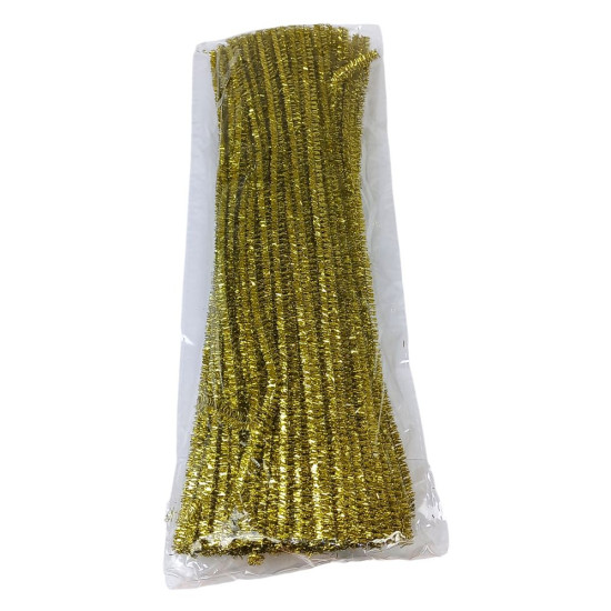 Синельний дріт з блискітками, 300 х 6мм жовте золото, 100 шт (C30058 yellow gold)