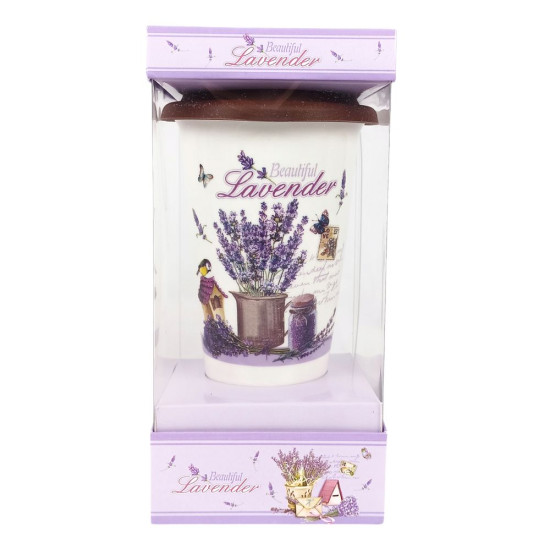 Склянка керамічна 420мл із силіконовою кришкою "Лаванда" 4 види (703)