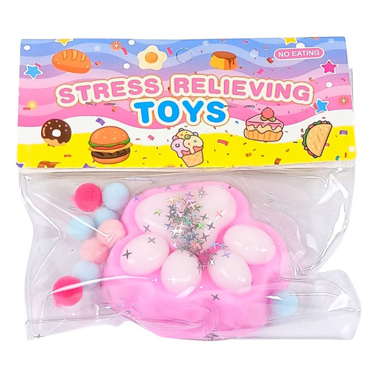 Таба сквиш антистресс лапка с блестками розовая (712240 pink)