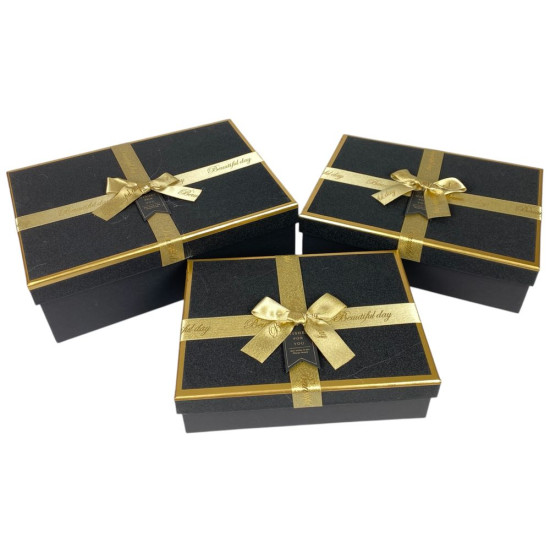 Набор коробок 3 шт прямоугольные, 29 х 21 х 10см  с глитером (10240-black)