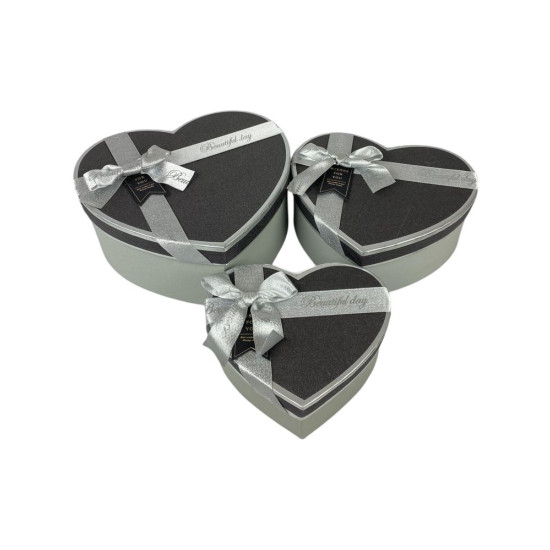 Набор коробок 3 шт сердце,  22 х 18 х 9,5см (10237-silver)