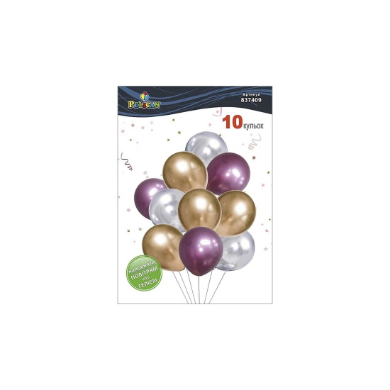 Набір з 10 латексних кульок "Срібно  рожевий блиск" хром, Pelican (837409)