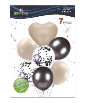 Набір з 7 кульок "Серце, лате мікс з чорним хромом" Pelican (837305)