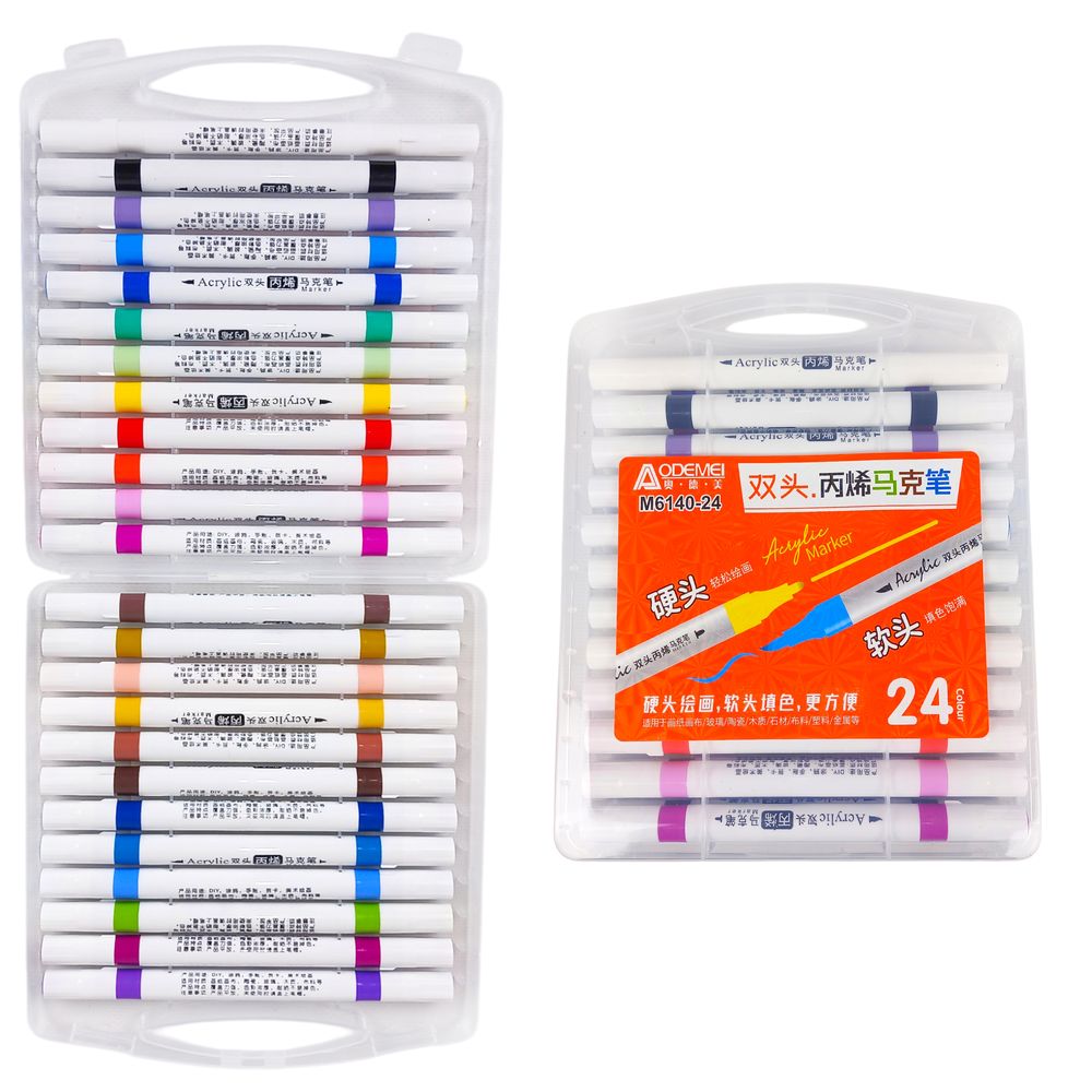 Набір акрилових скетчмакерів двосторонні  Aodemei м'який+твердий, 24шт (6140-24M)