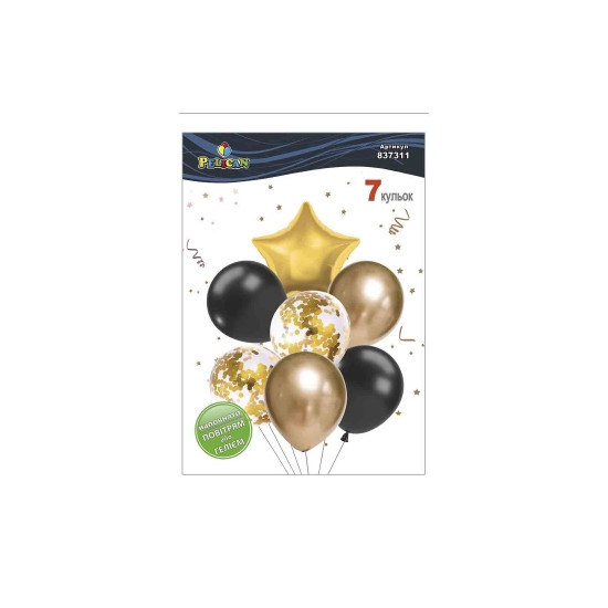 Набір з 7 кульок "Зірка, золотий мікс з хромом" Pelican (837311)