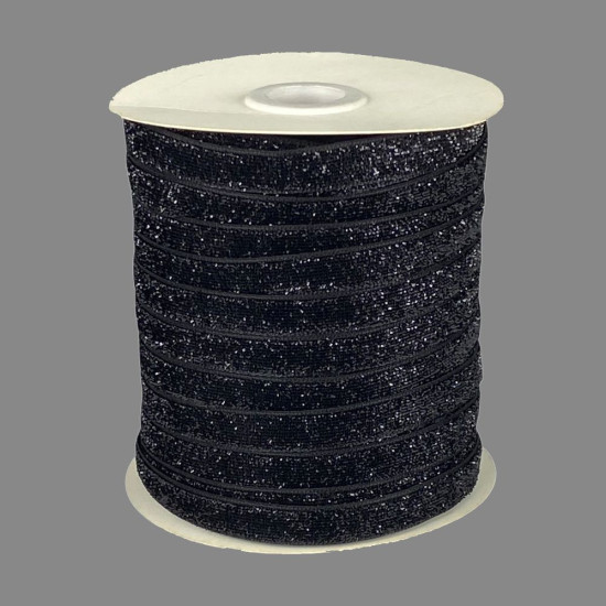 Бархатная лента с люрексом 1,0 см х 50 ярдов Черный Marill (D00710- 08)