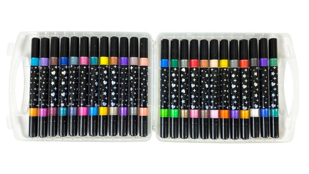 Набор маркеров-кисти двухсторонних с глитером, 24шт (48 цвета), в пластиковом футляре (TL-225-48)