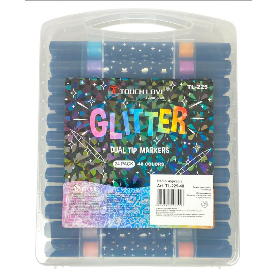 Набор маркеров-кисти двухсторонних с глитером, 24шт (48 цвета), в пластиковом футляре (TL-225-48)