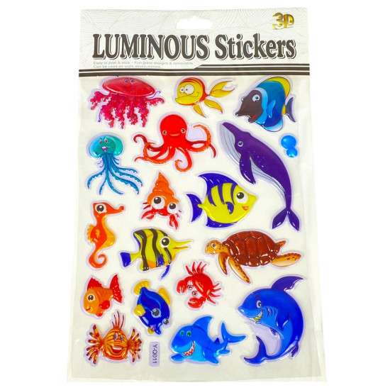 Наліпка пластикова рельєфна флуорісцентна, 10 х 30см Рибки (Y-Q011)