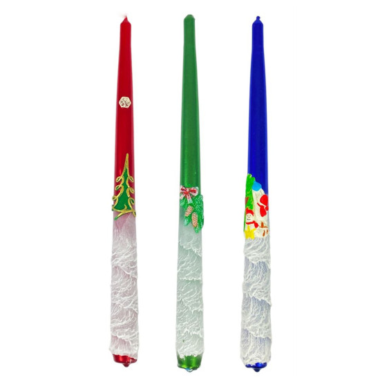Свеча с новогодним декором Стожек, парафин, 30см, горение 8 часов (S30-001 red)