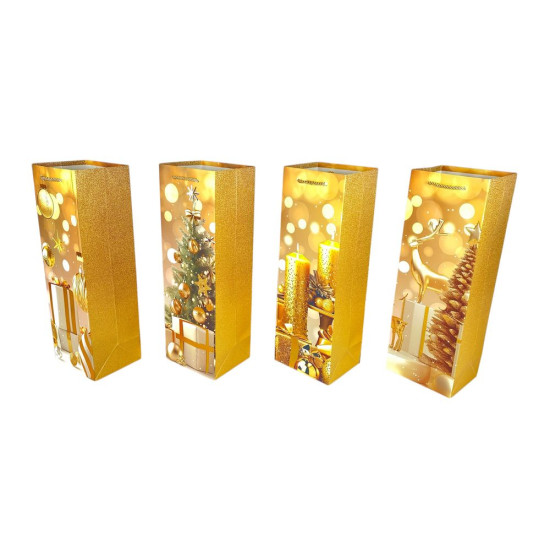 Пакет подарунковий під пляшку новорічний 12х 35 х 10см Unison (814-B)