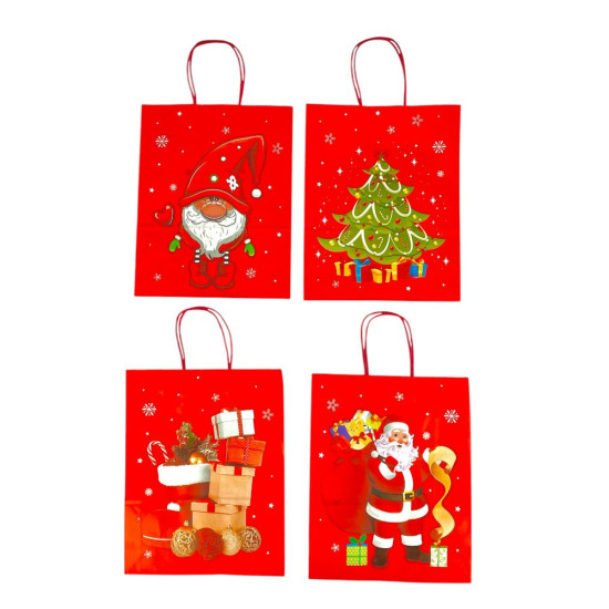 Пакет подарунковий  новорічний, 4 дизайни, 210g , 32,5 х 26 х 12 см (106572)