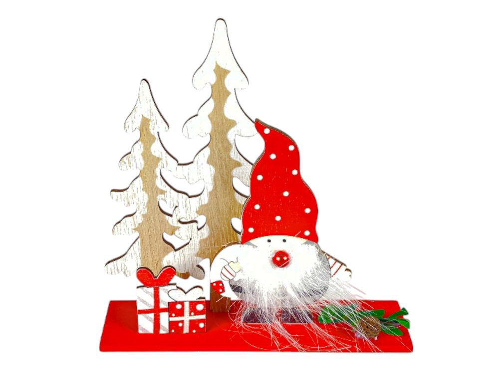 Деревянная композиция "Новогодний гном" на подставке 11 х 14см (L00406)