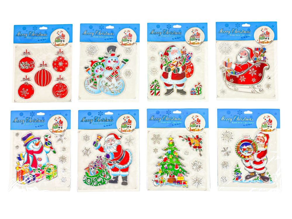 Наліпки для вікон силіконові "Santa" 19*25см, mix (6527-P3-17)
