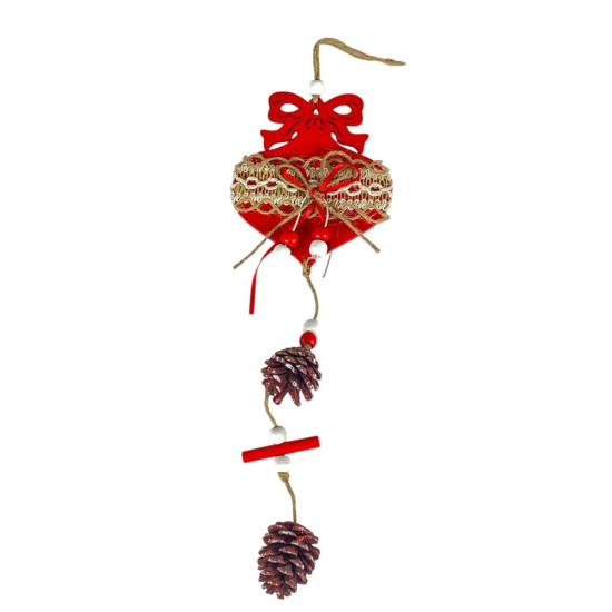 Деревянная подвеска ёлочная игрушка красная с шишками 12 х 12 см (L00410.6)