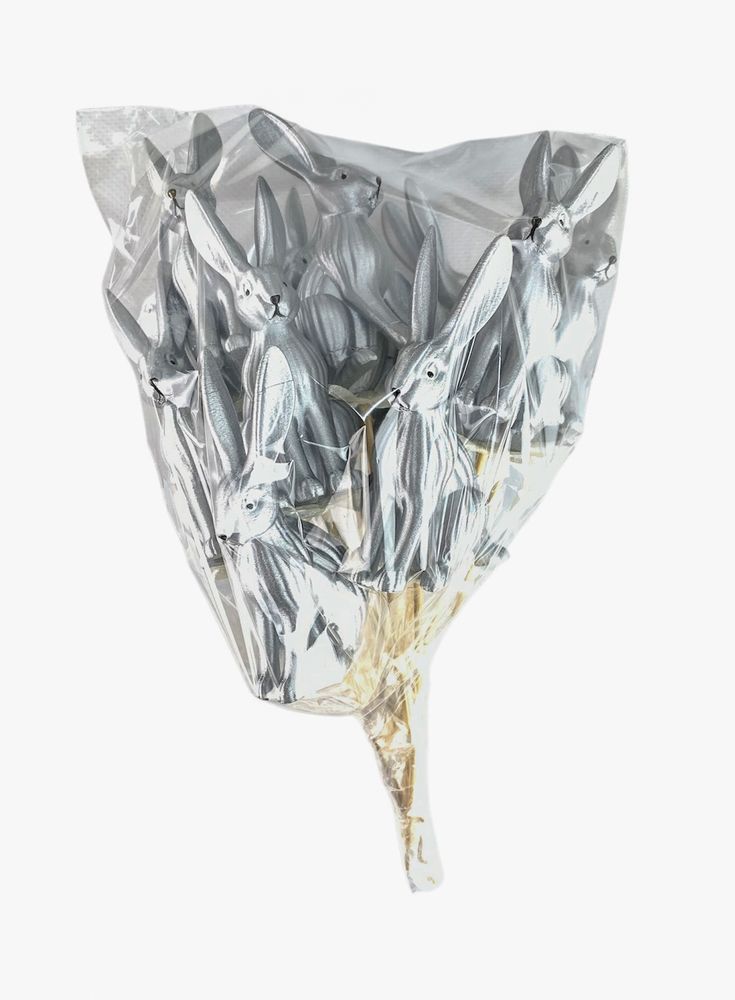 Набор серебряных пасхальных Эко кроликов 10 см -12шт на палочке Серебряный (L00173)