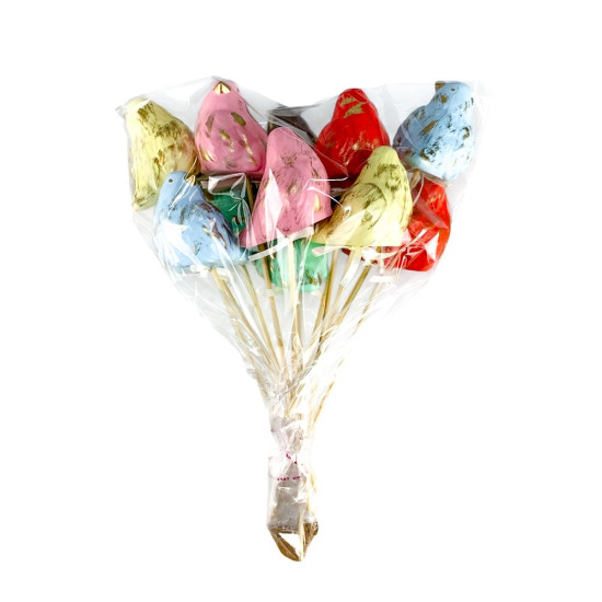 Набір кольрових великодніх Еко птахів 6 см -12шт на паличці Різнокольоровий (L00206)