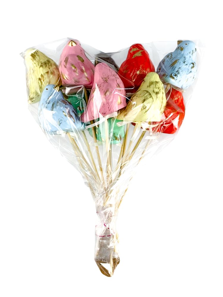 Набір кольрових великодніх Еко птахів 6 см -12шт на паличці Різнокольоровий (L00206)