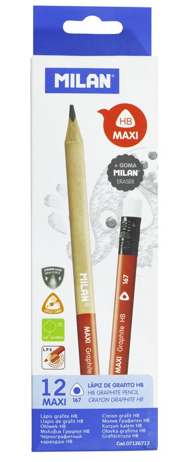 Олівець трикут. простий з ласт.НВ "MAXI" D 3,5mm 07126712 ТМ "MILAN" (07126712)