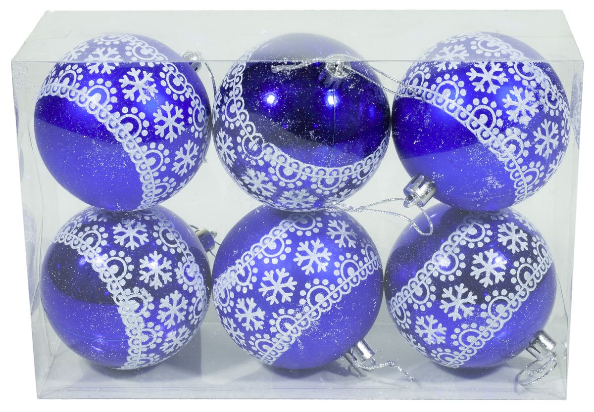 Набор шаров синие "Узор снежинки" D 8см (6шт) (9990)