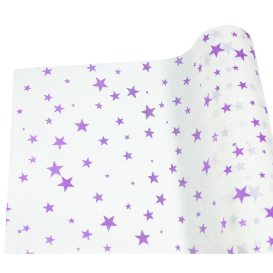 Папір тішью 30г, 50см х 14м білий з бузковими зірками Білий Unison (PQD5014-22)